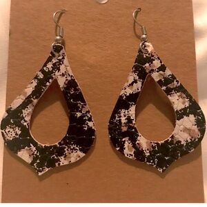 Large Leather Earrings, black/white/gold